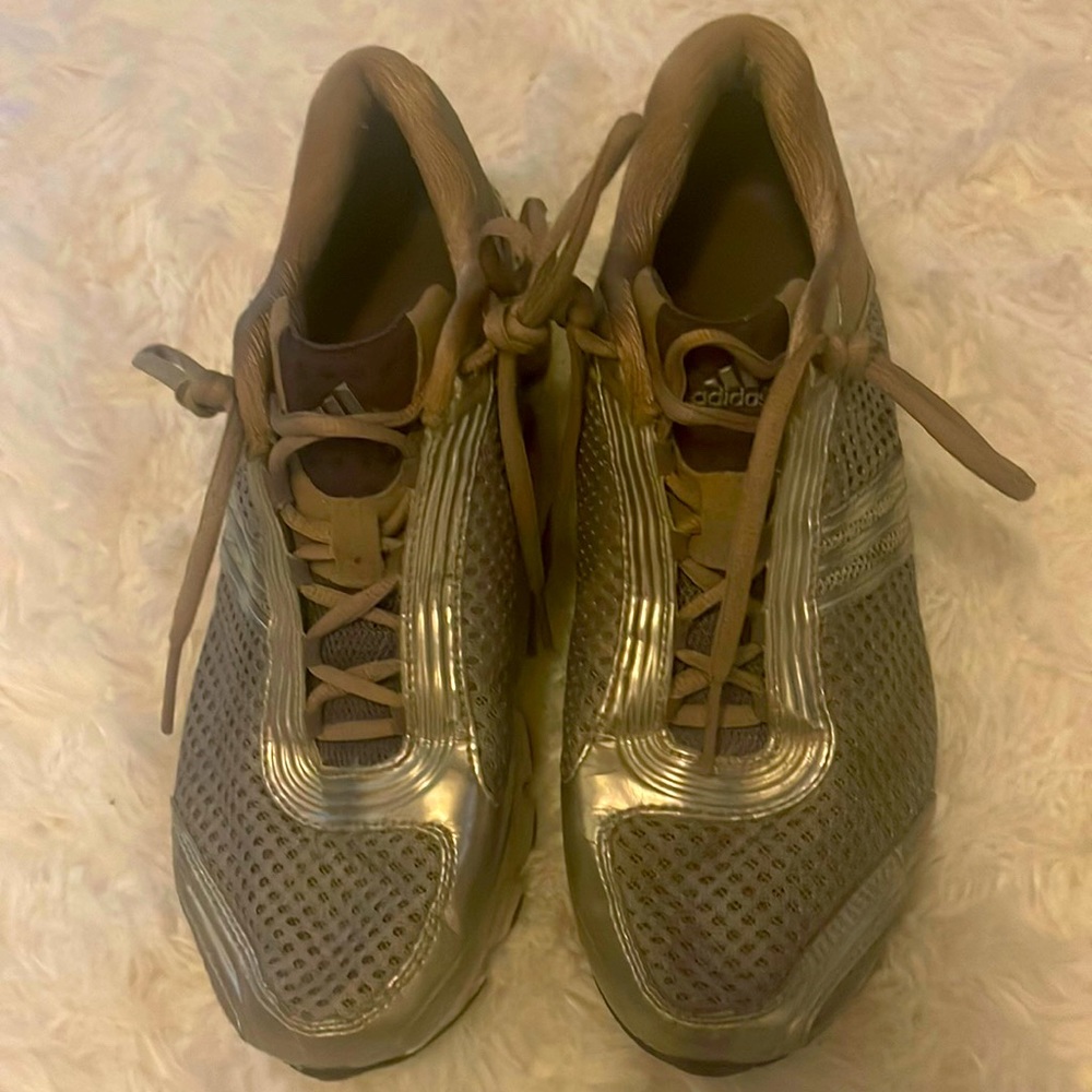 Adidas tennis shoes, silver and purple with gray, barely worn…no box SZ 8 1/2